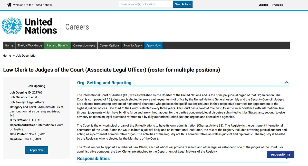 JOBS: the #ICJ is recruiting Law Clerks to Judges of the Court (Associate Legal Officers, P2) (roster for multiple positions). Extended deadline for applications: 15 January 2024 bit.ly/2yem2Gp #lawclerk #clerkship #associatelegalofficer #legalofficer #vacancy #jobs