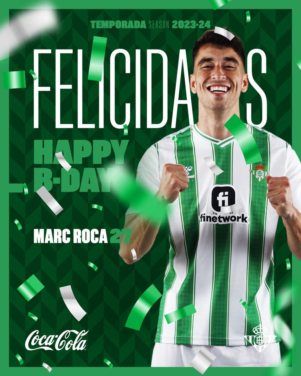 RealBetis's tweet photo. ¡Hoy celebramos el cumpleaños de @marcroca21! 😃🎁

¡Muchas felicidades! 🍰🎉 https://t.co/GBCu5KykjF