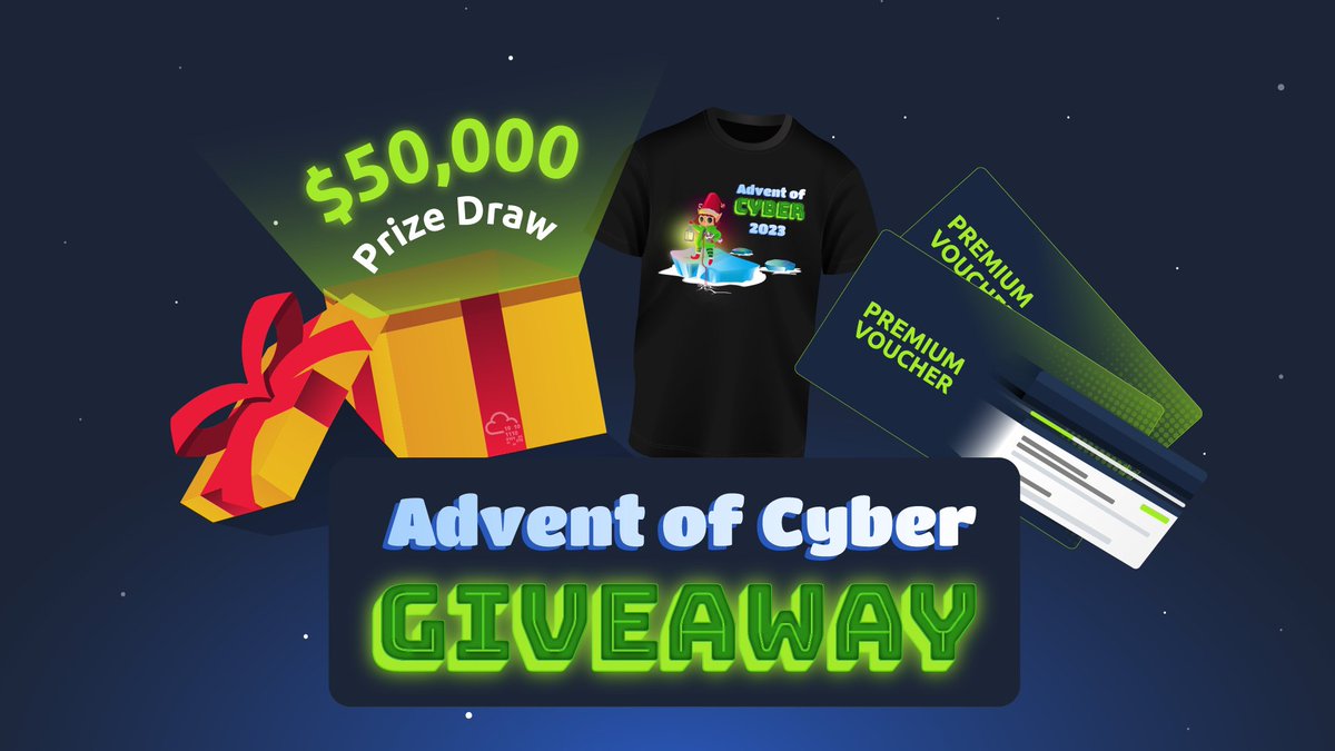 Advent of Cyber is just 9 sleeps away! 💤🎄🎅 Like and retweet to be in with the chance of winning one of the following: 🎁 Limited edition AoC t-shirt 🎁 3-month subscription 🎁 Extra tickets for the $50,000 prize draw! Three winners will be chosen on 1st December. Good luck!