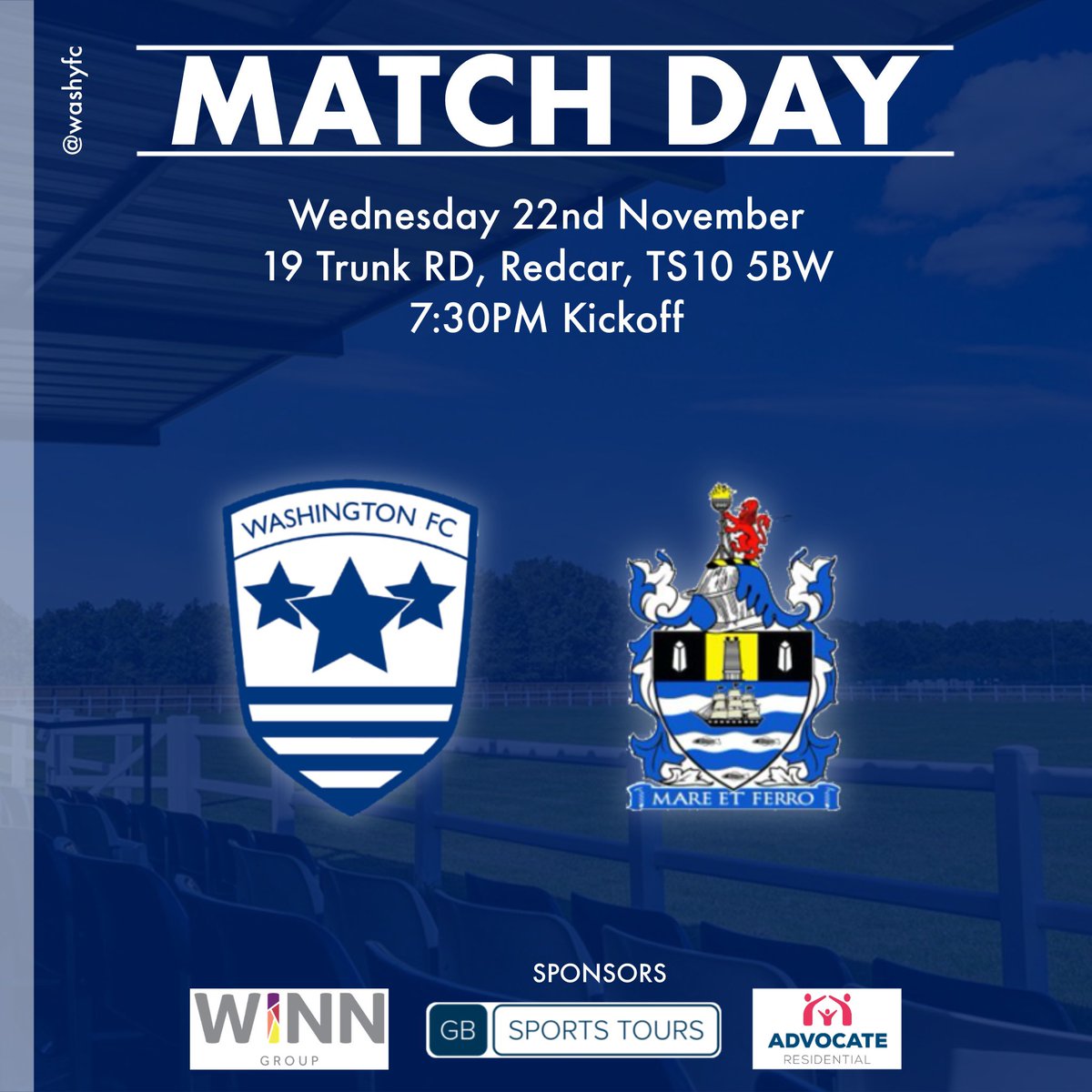 washyfc's tweet photo. It’s Matchday… this evening we will travel to Redcar for a 7:30pm kick off to hopefully take away another 3 points 🔵⚪️🔵⚪️
#washingtonandproud #washywashywashy #clubforthecommunity #cluboftheyear https://t.co/AiEKgHTfOx