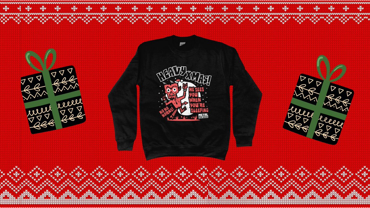 'Tis the season to get Heavy (Metal)! Get your hands on our new Xmas jumper at metalforgood.org/merch available in sizes XS-5XL. All proceeds go to supporting incredible community projects using music to change lives 🤘🤘 #metalforgood