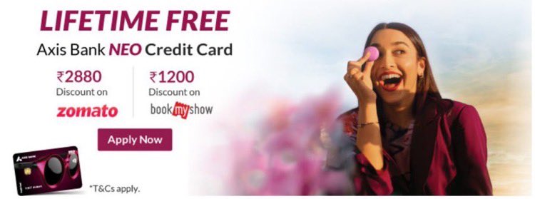CreditCruze's tweet photo. Apply for [ Lifetime FREE ] Axis Neo Credit Card 

Steps :

• Apply from here ➡️  https://t.co/fKVcXkhMn8
• Enter Your Details 
• It will Show List of Eligible Axis Credit Cards. Select Neo Credit Card

Benefits :
✅ No Joining Fees
✅ No Annual Charge
•  40% Off On Zomato 
• 10% Off On Bookmyshow & Blinkit
• 100% Cashback Upto Rs.300 On 1st Utility Bill Payment Within 30 days Of Card Issuance
•  5% Off On Utility Bill Payments via Amazon Pay

Limited Time Offer | Dont Miss 🔥

#AxisNeo #LifeTimeFree #CreditCards