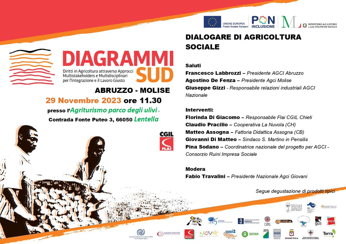 "Dialogare di agricoltura sociale": si terrà a Lentella l'incontro dedicato all'agricoltura sociale nei territori dell'Abruzzo e del Molise, organizzato da <a href="/AgciNazionale/">AGCI Nazionale</a> nell'ambito del Progetto <a href="/DiagrammiSud/">Progetto Diagrammi SUD</a>
