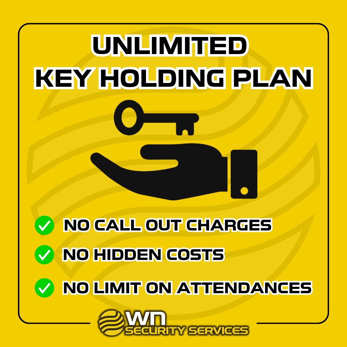 WNSSLtd's tweet photo. Try our unlimited key holding plan..........
One fixed monthly fee, no hidden charges!
Get in touch to find out more...
☎️ 01942 917700
📩 info@wnsecurityservices.co.uk
🌐 https://t.co/24oEUyp426
#subscribe #fixedfee #unlimited #callouts #alarmresponse #keyholding #inclusive https://t.co/hOG4mIr3dE