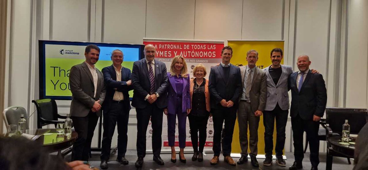 <a href="/SEDIAgob/">S.E. Digitalización e Inteligencia Artificial</a> <a href="/mintradigital/">Ministerio Transformación Digital Función Pública</a> <a href="/redpuntoes/">Red.es</a> <a href="/Intuit/">Intuit</a> <a href="/Mailchimp/">Intuit Mailchimp</a> <a href="/Conpymesorg/">CONPYMES</a> 🔸From <a href="/Conpymesorg/">CONPYMES</a>, its President, José María Torres and and General Secretary, Juan José Gil. 
🔸<a href="/enriquearribas/">Enrique Arribas</a> of <a href="/AMKT_es/">Asociación de Marketing de España - AMKT</a>.
🔸Víctor Delgado of <a href="/microempresas/">Asoc. Microempresas</a>. 
🔸Raúl Borja Salinero, Director of <a href="/uatae_es/">UATAE autónomos/as</a>.
🔸<a href="/AnaBujaldon/">Ana Bujaldón Solana</a>, President of <a href="/MujeresFedepe/">FEDEPE</a>.