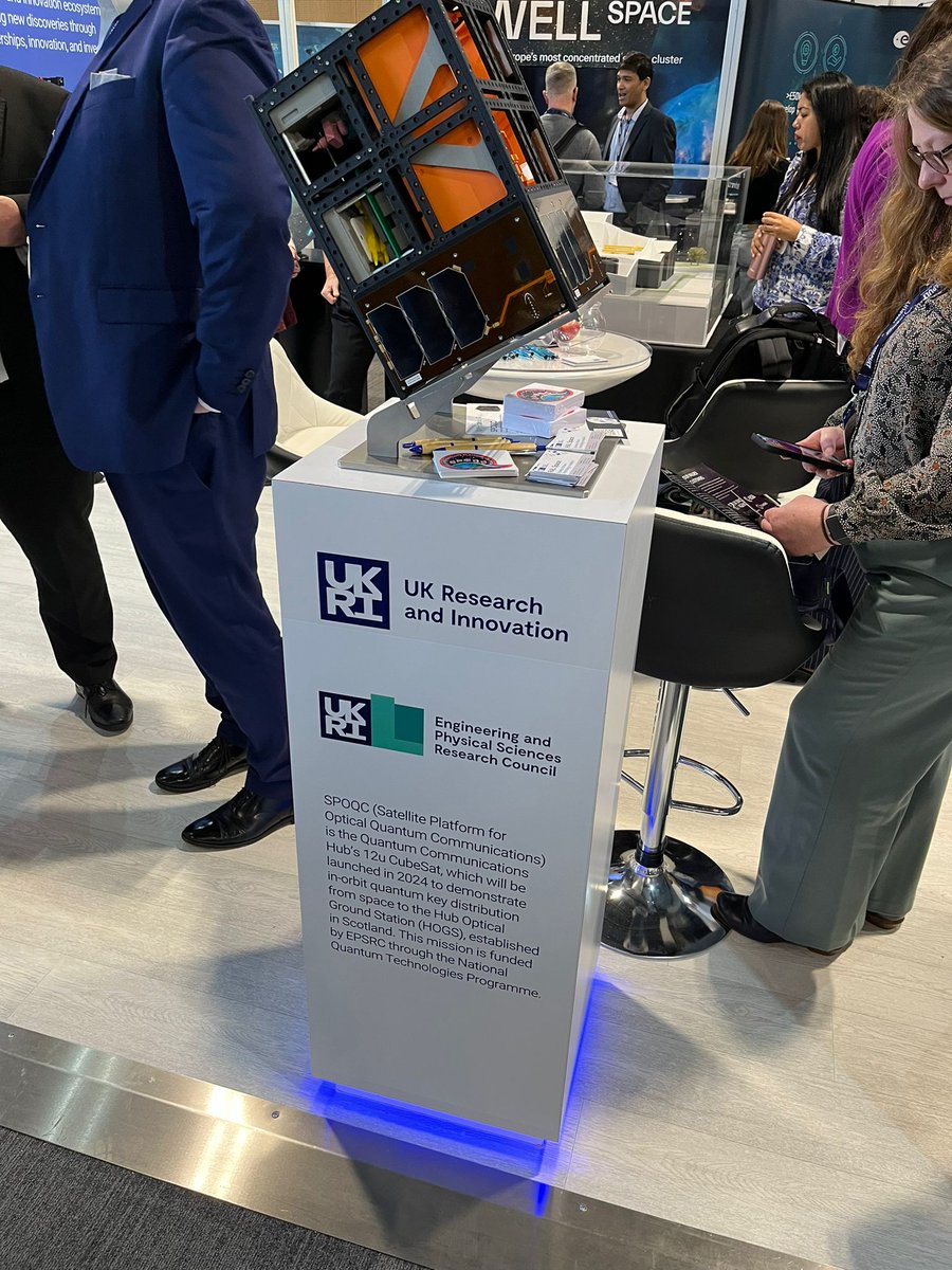 IQNHub's tweet image. If you are at the #UKSC2023 at @BelfastICC, come and visit the @UKRI_News stand K6 in Hall 2 to see models of our @QCommHub #quantum #technologies CubeSat and optical ground station.  You can bag some cool SPOQC mission stickers too! @ukspaceconf #secure #communications #Space