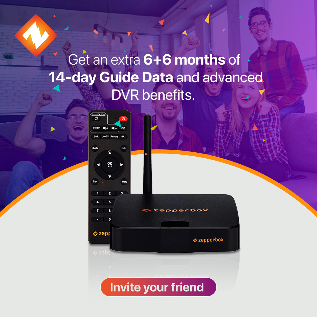 Invite your friends and family to join us, and you BOTH score an extra 6+6 months of 14-day Guide Data and advanced DVR benefits! Email your friend at faf@zapperbox.com, and for more info, check out zurl.co/nGGj
#LiveTV #ReferralBonuses #ATSC #DVR #4kHDR #DolbyAtmos