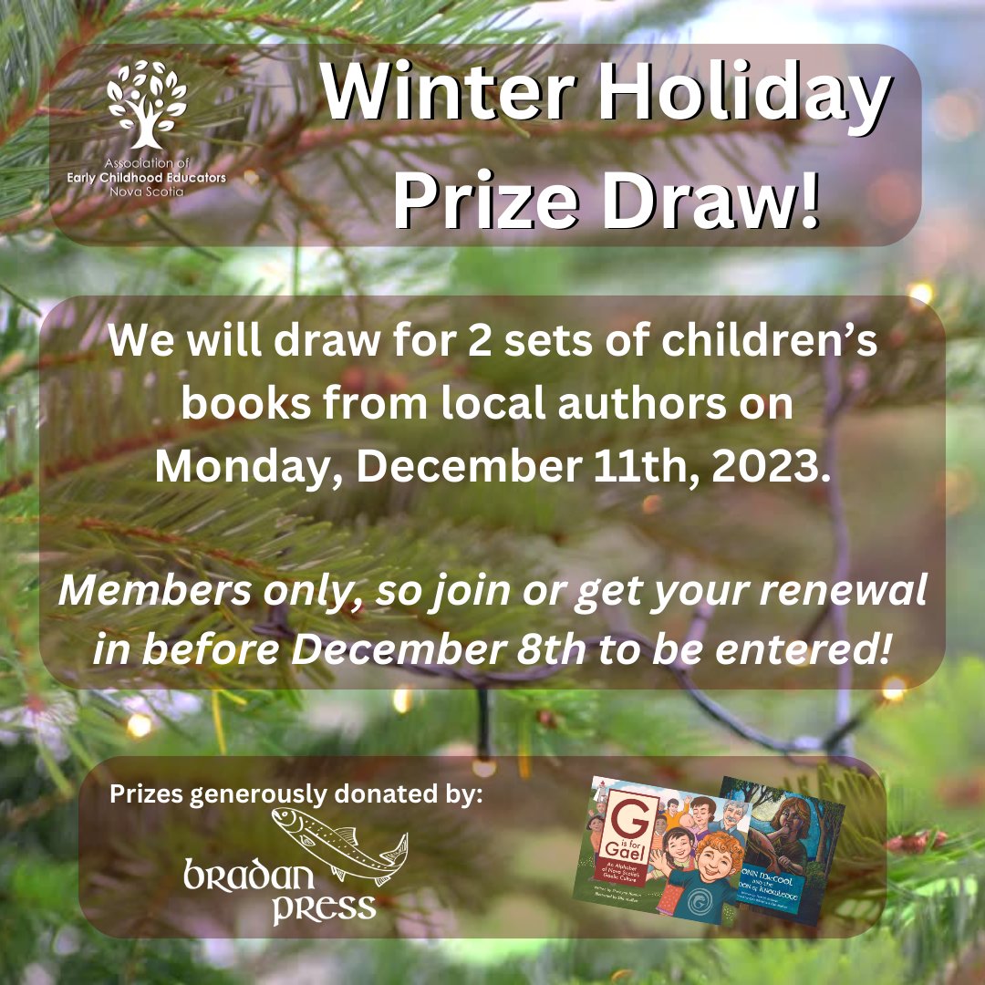AecensNS's tweet photo. Prize Draw!
#ECEs in #NovaScotia, join or renew your AECENS membership before December 8th to get your name in the prize draw.
Big THANKS to @BradanPress for donating the prizes! ❤️❤️❤️ https://t.co/RaVFpFohSV