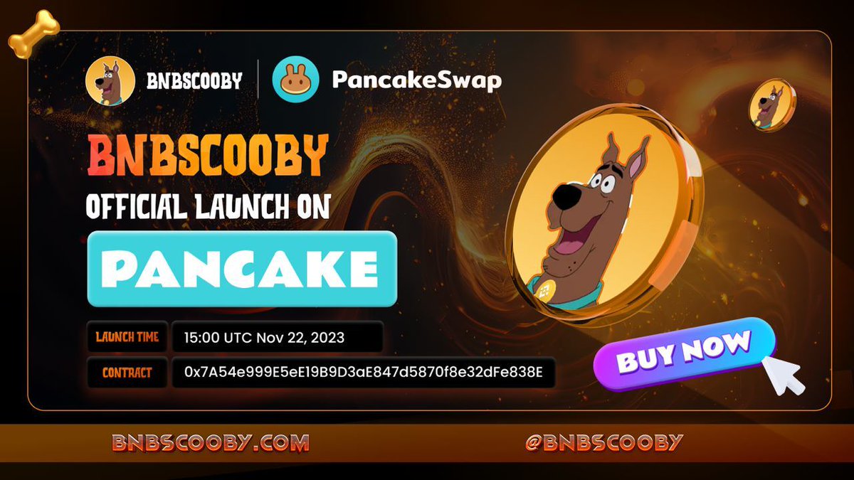 BNBScooby's tweet photo. 🐶 BUY NOW - $BNBSCOOBY Official Launch On Pancake 🐰

🐰 Buy: https://t.co/D2KjdyoGUz

🐱 Chart: https://t.co/e3wgUR1qK6

👍 Listing Information:
⏰ Time: 15:00 (UTC) November 22, 2023
📊 Marketcap: $17,413

#BNBScooby #Scooby #BNB #Pancakeswap https://t.co/dMZGIicdV3