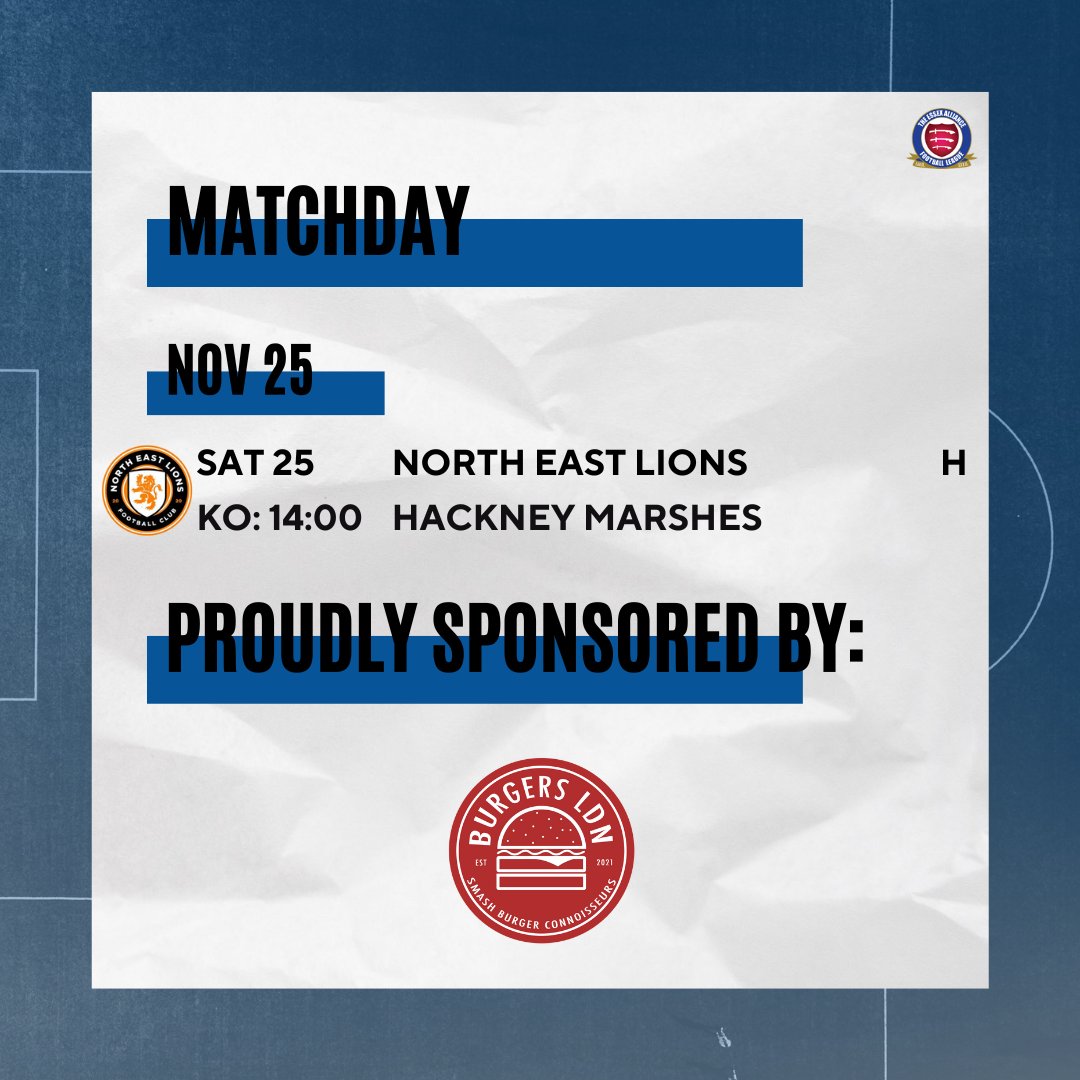MATCHDAY 🔵

#matchday7 #WPGNEL
Wapping FC 🔵
🤝 <a href="/NorthEastLions1/">North East Lions FC</a> (H)
🏟 Hackney Marshes
📆 25/11 - KO: 14:00pm
📊 <a href="/EssexAllianceFL/">Essex Alliance FL</a> - Premier Division (West)

#WFC #WAPPINGFAMILY #UPTHEBLUES