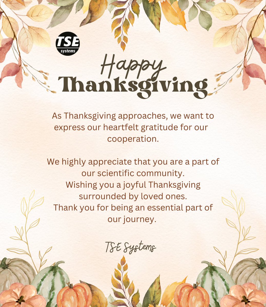 TSESystems's tweet photo. Happy Thanksgiving!
#thanksgiving #warmwishes #thankful #TSESystems https://t.co/tG45Q7GKMx
