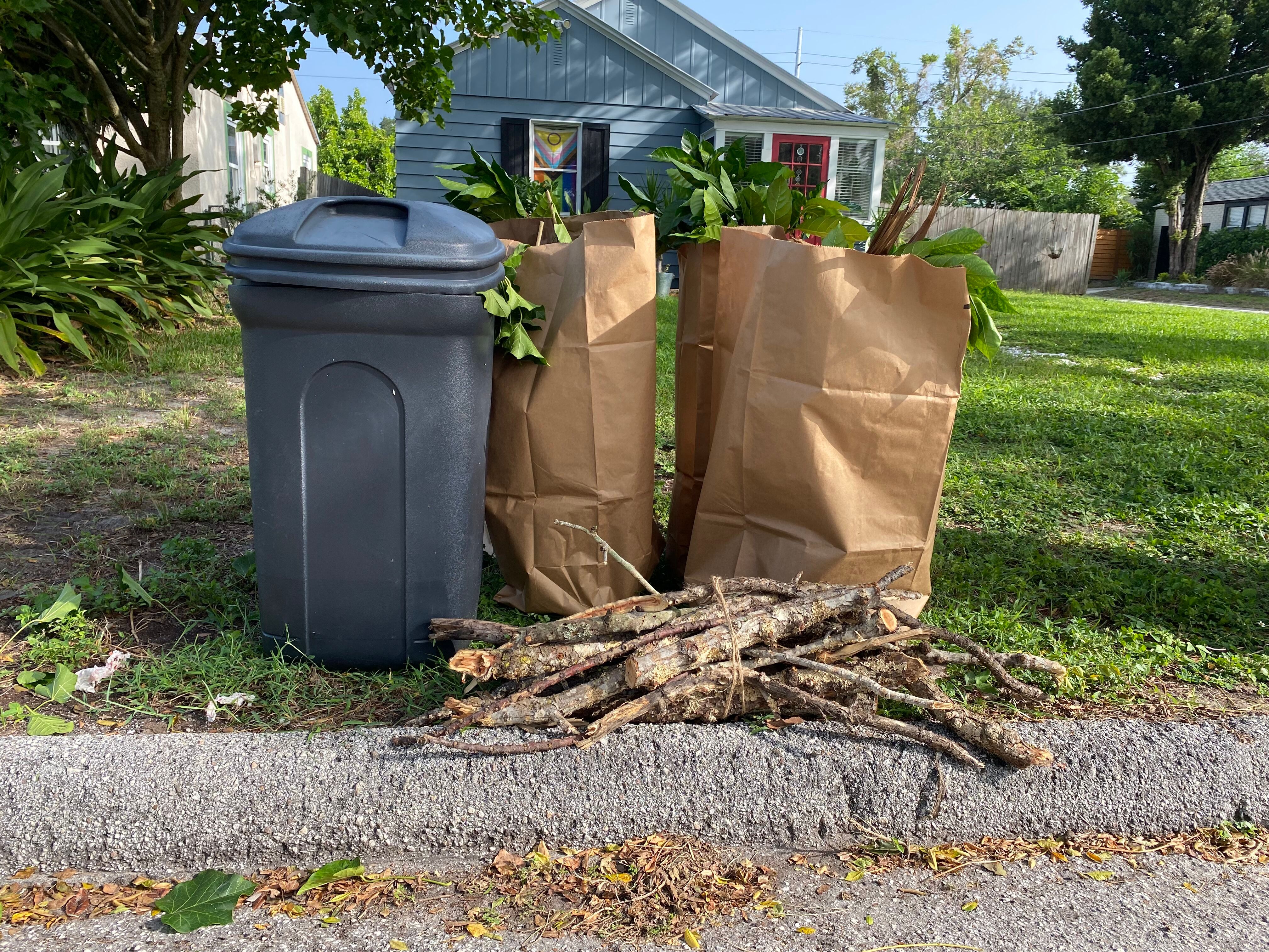 brown paper garbage bag yard garden