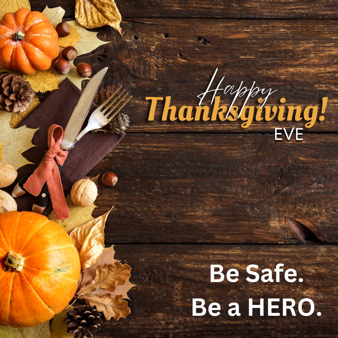 Thanksgiving Eve: one of the most popular drinking nights of the year. Be sure to arrange for a designated driver to keep you and your party safe this holiday.

#BeAHERO #BeADesignatedDriver