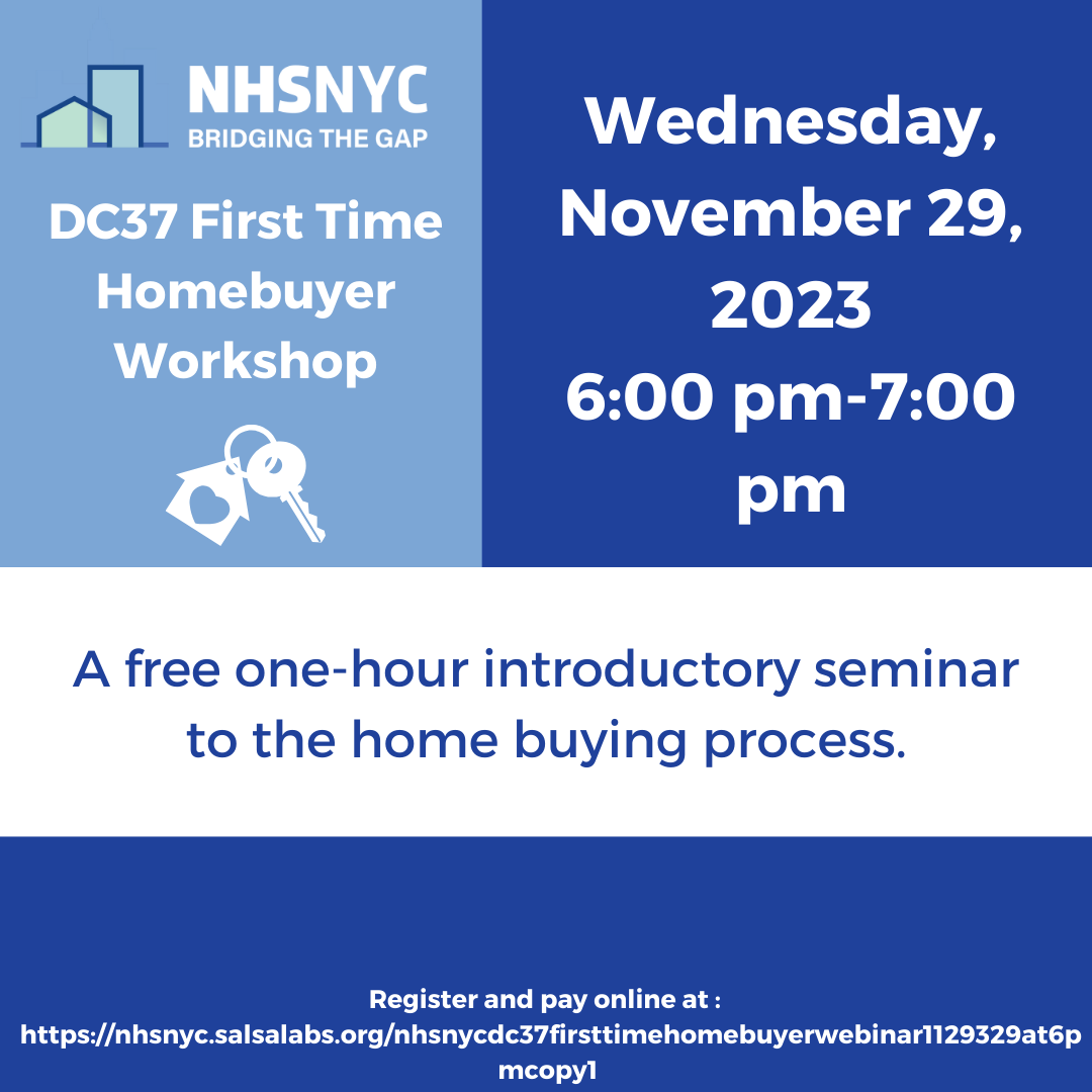 Join us Wednesday, November 29th at 6 pm to learn about the home buying process! Registration link in bio! #nyc#homeownership#homebuyer#nhsnyc#homeownership #housing #financialempowerment#firsttimehomebuyer