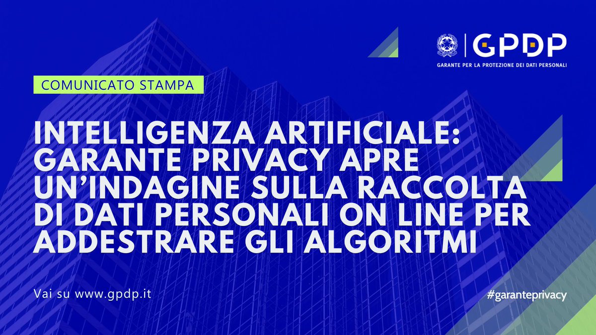 #IntelligenzaArtificiale Indagine conoscitiva sui siti pubblici e privati per verificare l’adozione di misure di sicurezza adeguate a impedire la raccolta massiva di dati personali per l’addestramento degli algoritmi di IA da parte di piattaforme #webscraping #GarantePrivacy