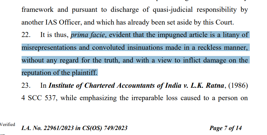 LawstreetJ's tweet photo. #BREAKING | "@thewire_in's article is a litany of misrepresentations and convoluted insinuations made in a reckless manner": Delhi High Court's first view on Delhi Chief Secretary Naresh Kumar's defamation suit against the news portal and its reporter. https://t.co/sDMICmnlKj