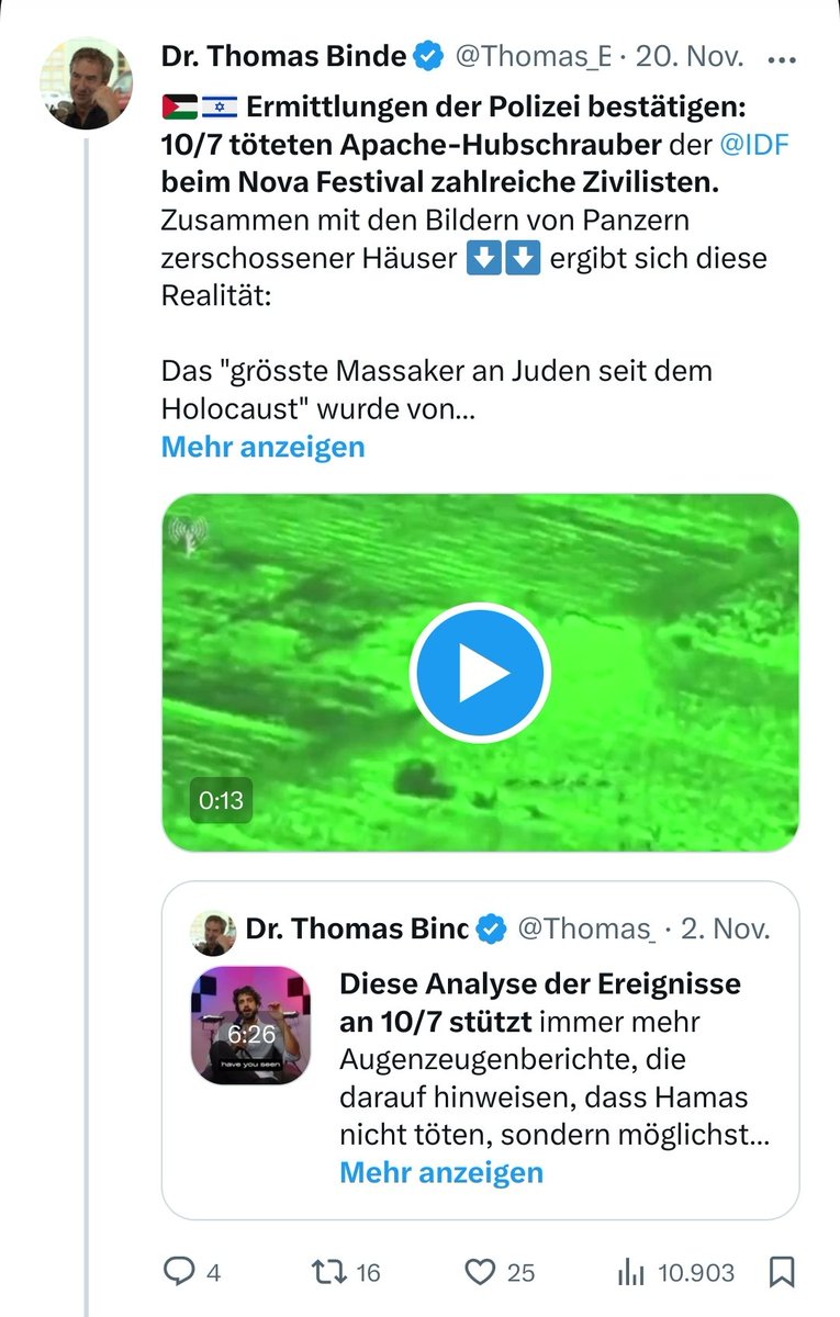 ZuckerZucker3's tweet image. Nochmals zu @Thomas_Binder, dem #Duzfreund von @SHomburg und Mitglied des #MWGFD:

"10/7 töteten Apache-Hubschrauber der @IDF beim Nova Festival zahlreiche Zivilisten."

1/NTB