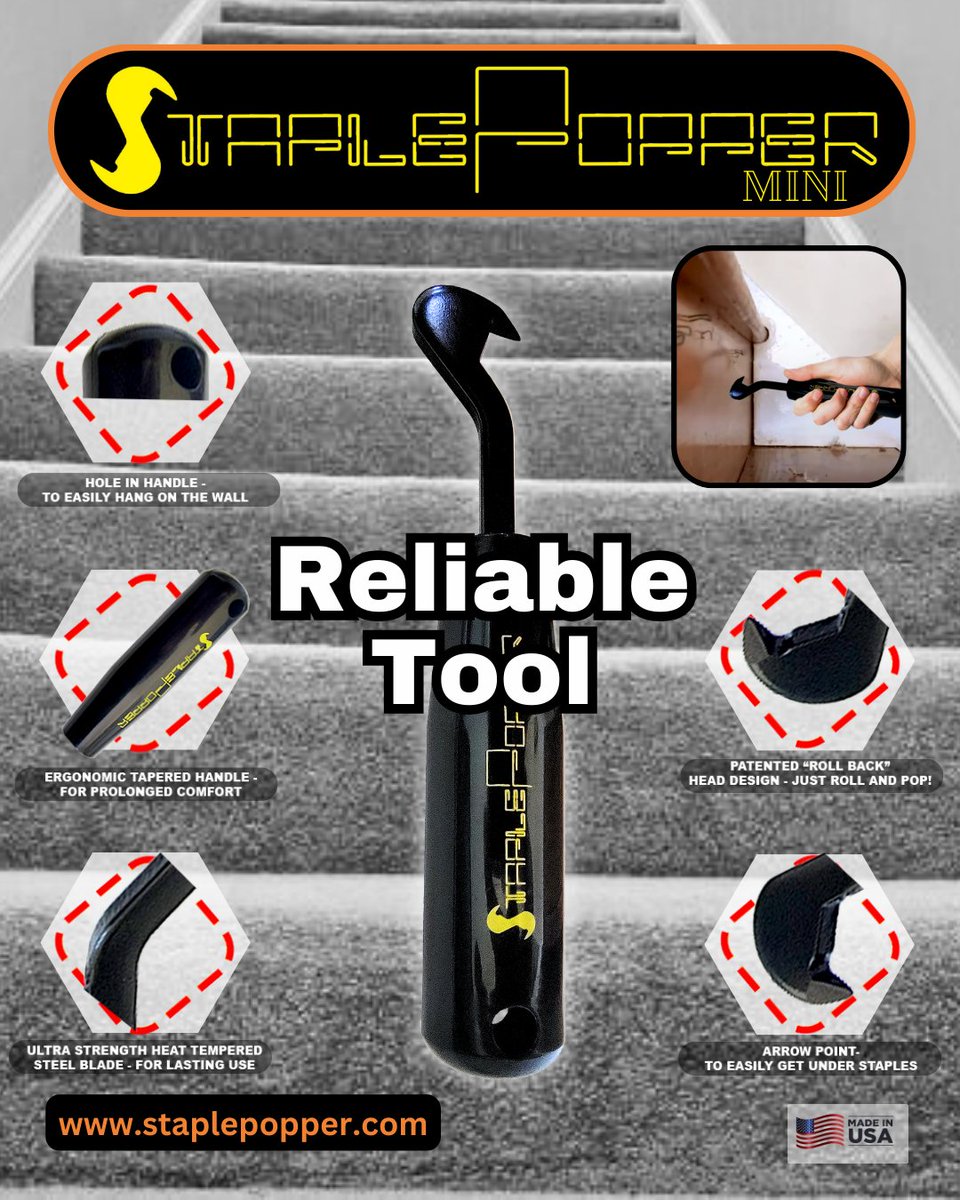 Elevate your stair renovation game with the Staple Popper Mini! Designed for effortless removal of carpet staples, it's a reliable tool proudly made in the USA.

staplepopper.com

#StaplePopper #StairRenovation #HomeImprovement #RemovingStaples #carpetstaple