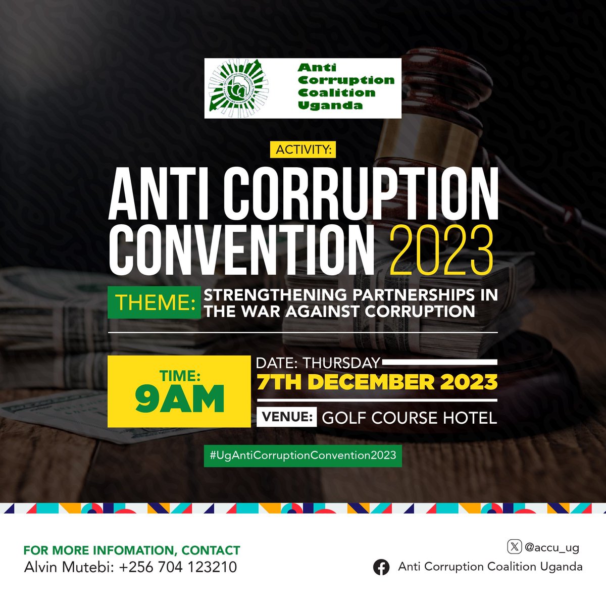 Yet again, the #UgAnticorruptionConvention is back, big and better. Let's join and  #Strengthen our  #Partnership against #Corruption <a href="/Accu_Ug/">Anti-Corruption Coalition Uganda - ACCU</a> <a href="/actionaiduganda/">ActionAid International Uganda</a> <a href="/IGGUganda/">IGG</a> <a href="/PPDAUganda/">PPDA Uganda</a> <a href="/GCICUganda/">Government Citizen Interaction Centre</a> <a href="/AntiGraft_SH/">Anti Corruption Unit - State House Uganda</a> <a href="/DKinUganda/">Denmark in Uganda</a> <a href="/tiuganda1/">Transparency International Uganda</a> <a href="/ugandadebtnet/">Uganda Debt Network</a>
