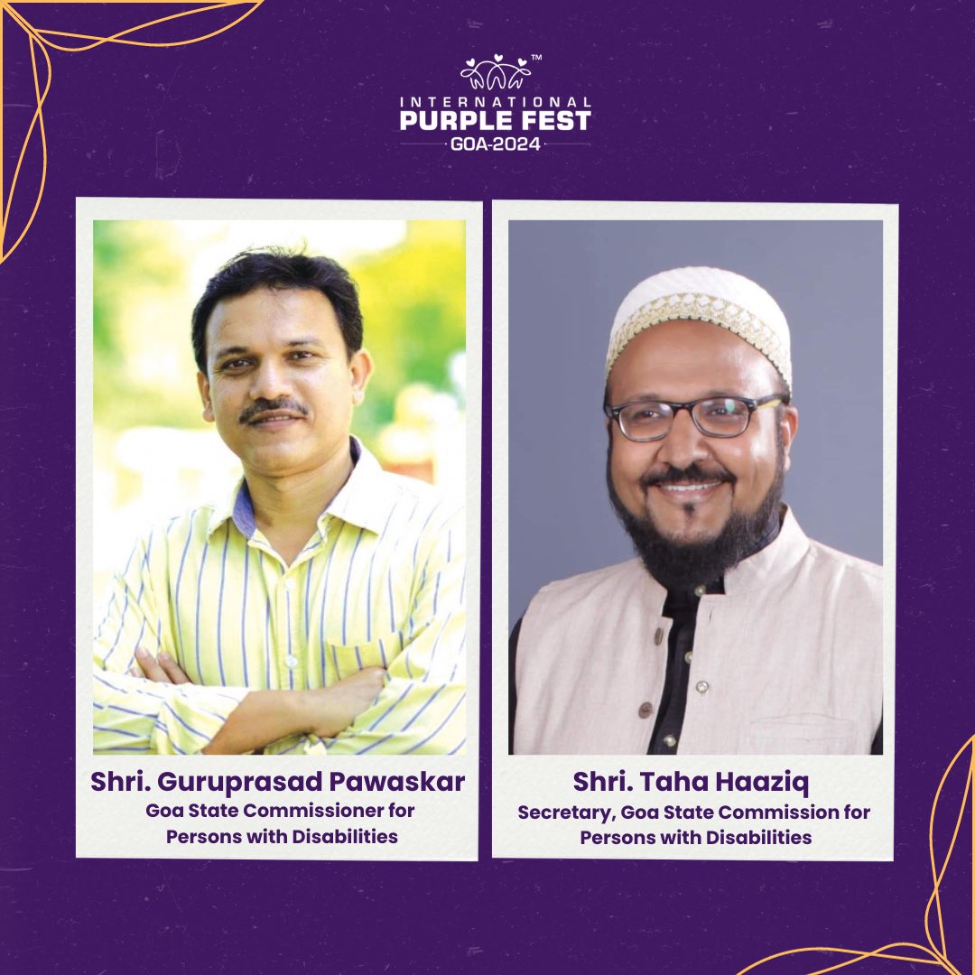 purplefestgoa's tweet photo. #ProudMomentForGoa || Goa's dedication to inclusion shines through as Shri. Guruprasad Pawaskar, the Goa State Commissioner for Persons with Disabilities & Shri. Taha Haaziq, Secretary of the Goa State Commission for Persons with Disabilities, have clinched the National Award for Empowerment of Persons with Disabilities for the year 2023 recognised by the Department of Empowerment of Persons with Disabilities (Divyangjan), Ministry of Social Justice and Empowerment, Government of India.

Image description in comments.

#PurpleFest2024 #PurpleFestGoa #PurpleFest #Disability #DisabilityAwareness #Accessibility #Love #DisabilityRights #DisabilityInclusion #Event #DisabilityPride #AbilityNotDsability #Diversity #Panjim #Goa #CelebratingDiversity #InclusiveFestival