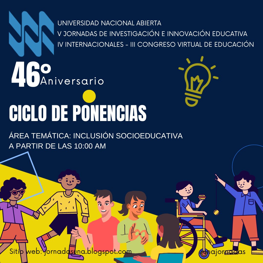 Continuán nuestras Jornadas y III Congreso Virtual de Educación. Hoy a partir de las 10:00 am podrás disfrutar de las ponencias del Área Temática Inclusión Socioeducativa a través del siguiente enlace: youtube.com/playlist?list=…
#educación #educacióninclusiva #inclusión <a href="/UNA_VE/">@UNA_VE</a>