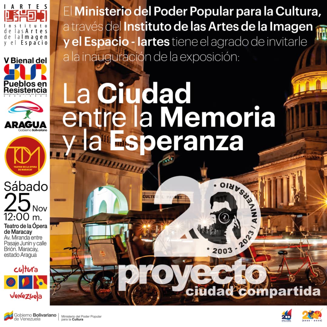IartesVzla's tweet image. 📆La programación de la V Bienal del Sur, Pueblos en Resistencia, Calle, Memoria y Esperanza, continua.

🗓️🎨Este sábado, #25Nov se inaugura la exposición: "La Ciudad, entre la Memoria y la Esperanza", en el teatro de la Ópera en #Maracay

#VBienalDelSur
#MiTierraNoSeNegocia