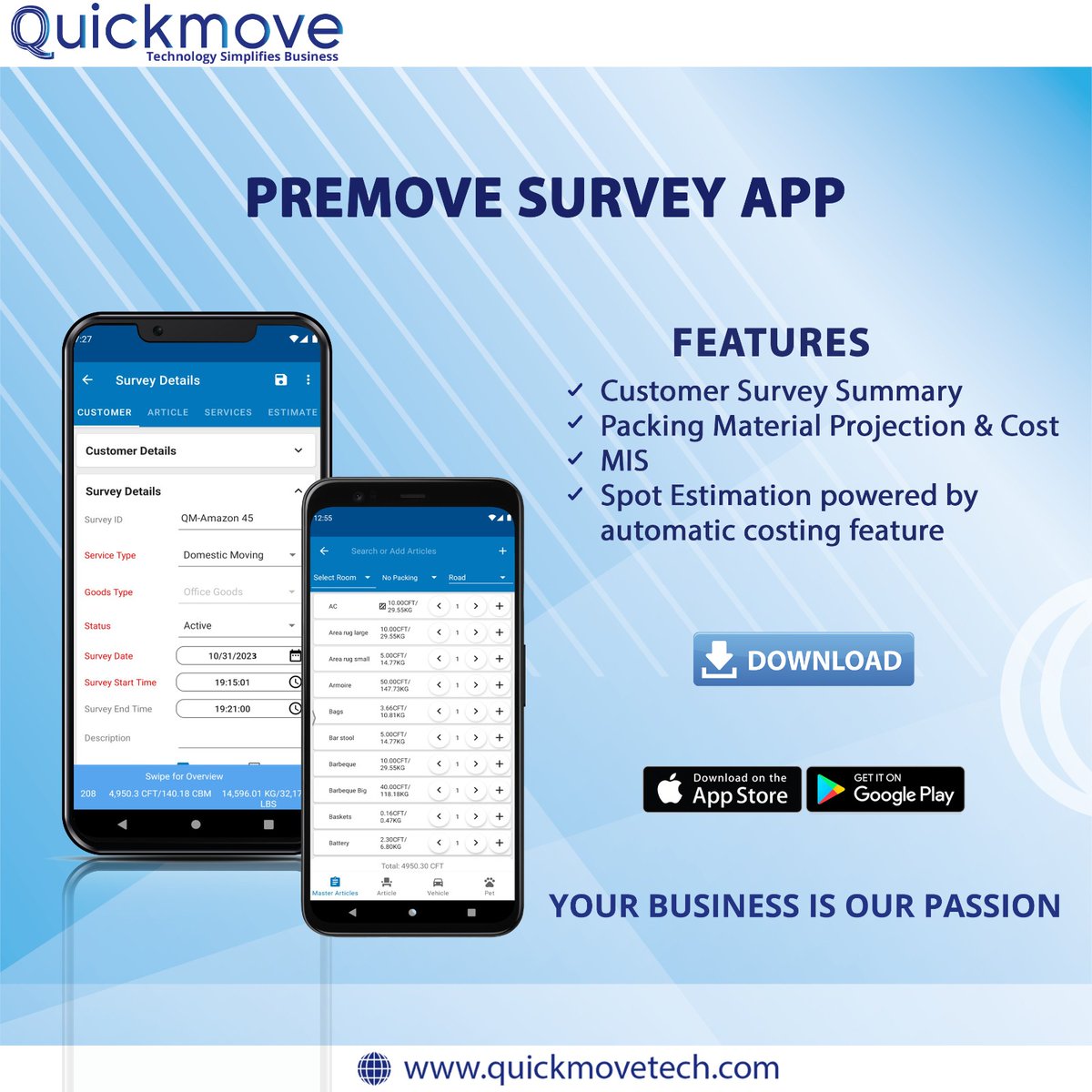 Streamlining relocation with a user-friendly mobile app for efficient pre-move assessments and planning.
#QuickMove #QuickMoveTEchnologies #PreMoveSurvey #MovingInspection #MovePrep #SurveyBeforeYouMove
#MovingChecklist #SmoothMove #HomeTransition
#MovingPreparation