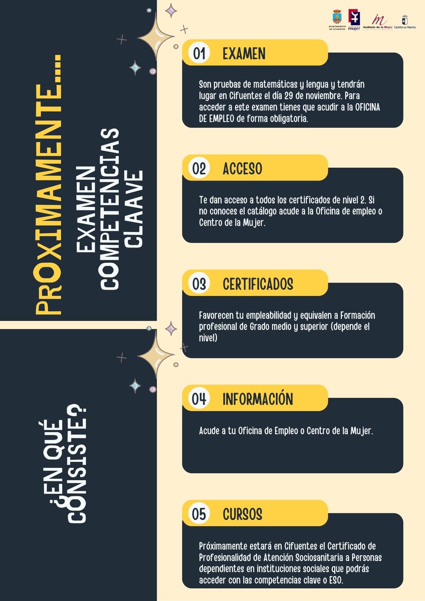 Próximamente.
Si estás interesada puedes venir a consultarnos y a apuntarte para el examen en la Oficina de empleo.