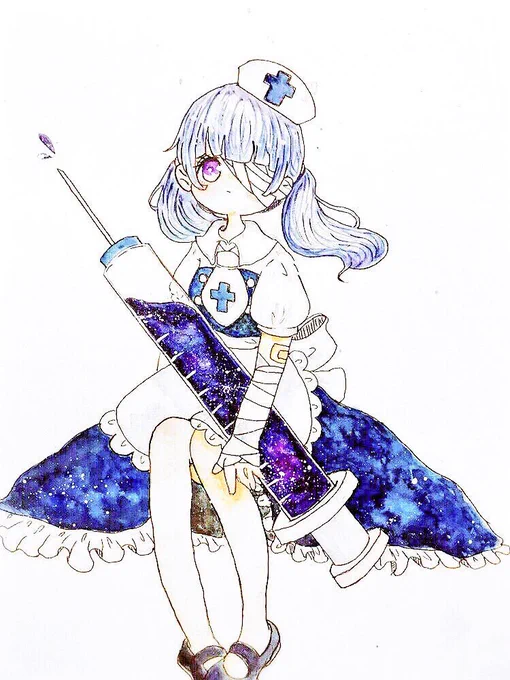 #いいツインテールの日過去過去過去水彩星空の着色が綺麗にできました 
