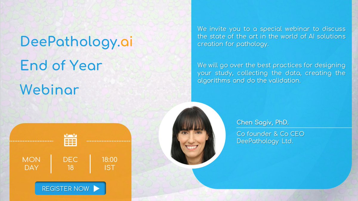 Join us for a special webinar on state-of-the-art in #AI solutions for #pathology. 
Save the date: Monday, December 18th at 8:00 AM PST, 11:00 AM EST, 17:00 PM CET. 

Click the link to register and secure your spot:
us06web.zoom.us/webinar/regist…