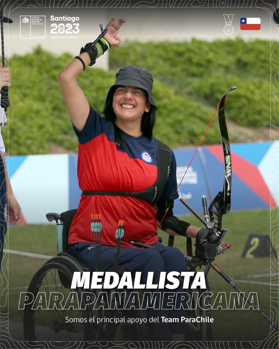 INDChileOficial's tweet photo. ¡PLATA PARA CHILE 🥈🇨🇱! Mariela López brilla en para tiro con arco 🏹 y sube al podio de los Juegos Parapanamericanos ¡Y qué mejor que hacerlo en casa! #Santiago2023 #ElLegadoComienza #ChileCompite #Parapanamericano https://t.co/4W5SQ28IZQ