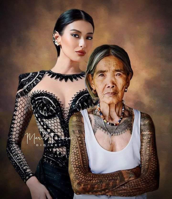 Apo Whang-Od's traditional tattoos and Michelle Dee's evening gown are indeed beautiful in their own unique ways. Apo Whang-Od's tattoos are a testament to her skill, artistry, and cultural heritage. They hold deep meaning and symbolism for the Kalinga people. #eveninggown #MMD