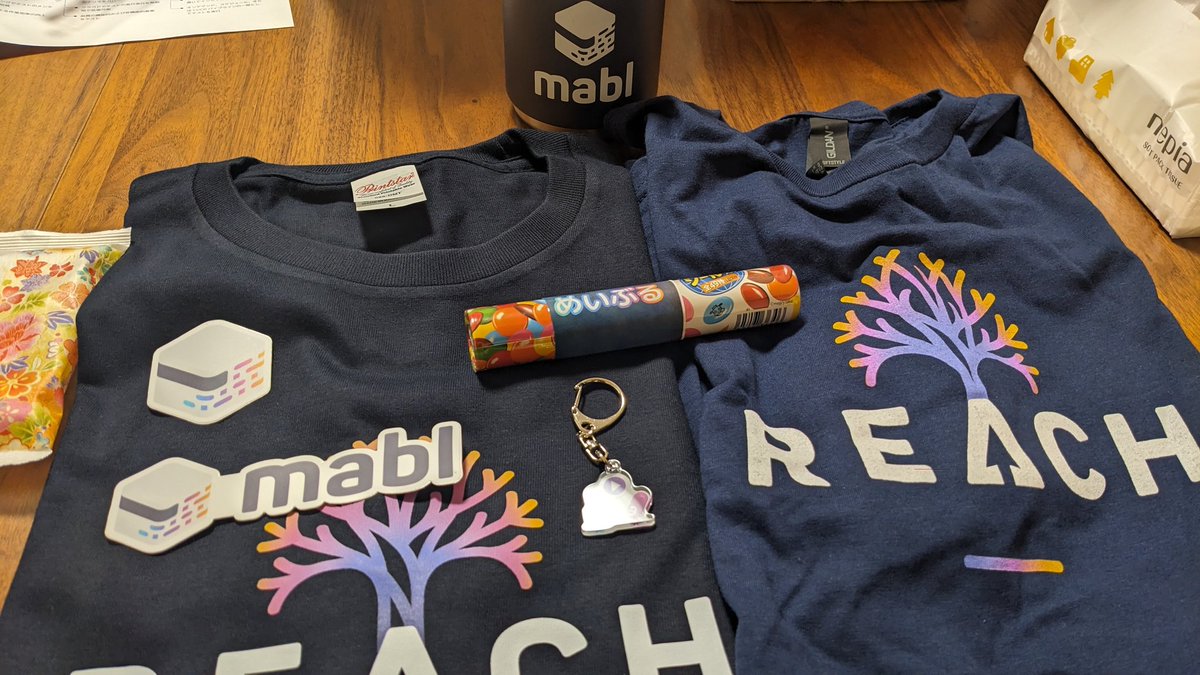 hona_suke's tweet image. ノベルティたくさん！めいぶるちゃんのキーホルダーかわいい！Tシャツ2枚入ってた👀
#mablExperience