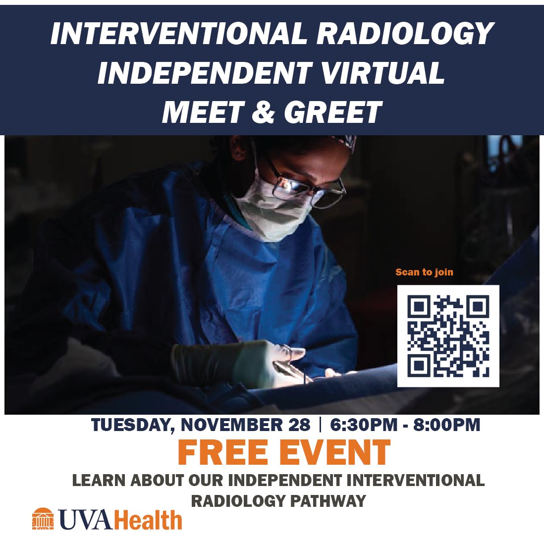 Are you looking to take the next steps in your radiology journey? If you're a current resident, join us this Tuesday, November 28th for an information session about our Interventional Radiology Independent Pathway! Learn about how you can advance your career from 6:30PM - 8:00PM.