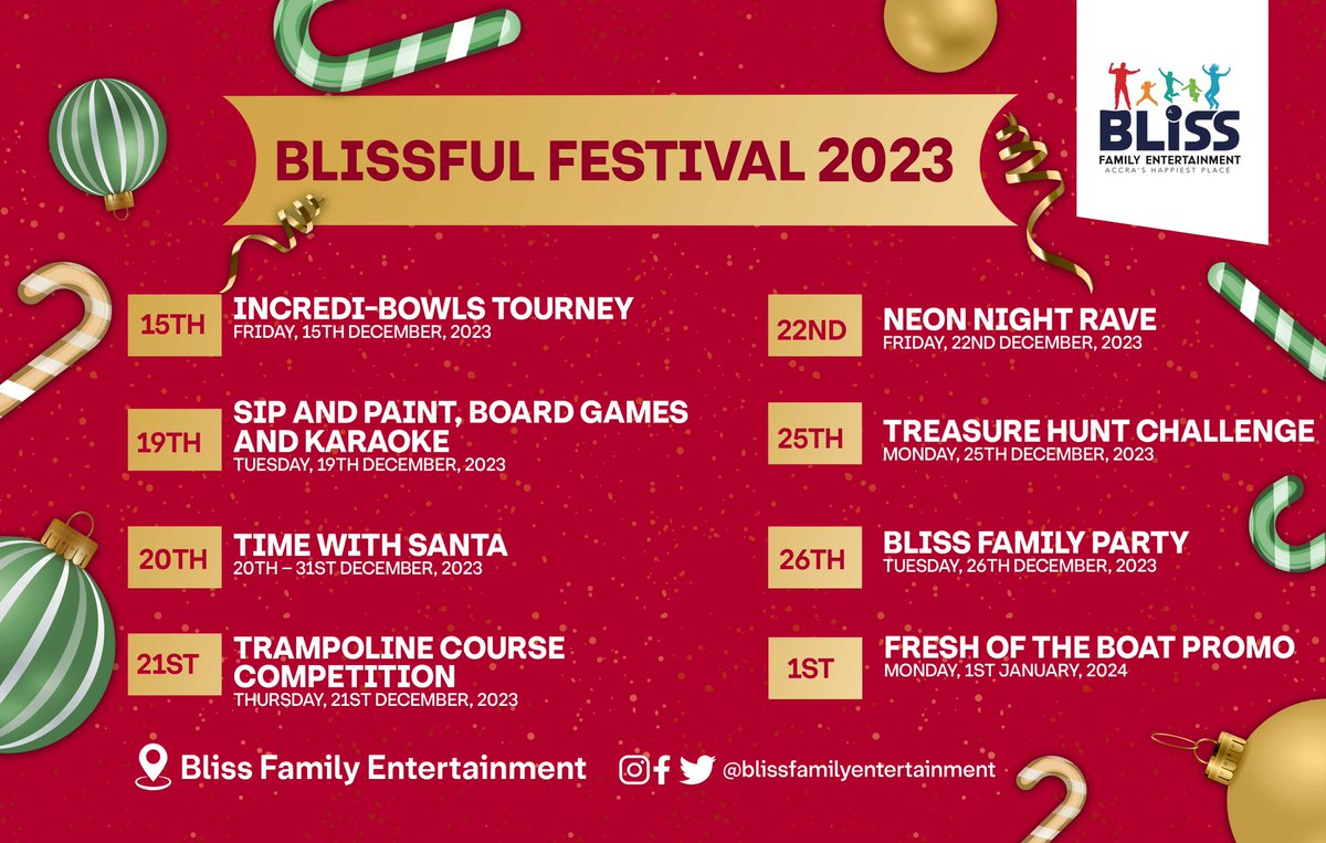 BlissFamEnt's tweet image. December at Bliss
You really can’t miss
🎊🥳🎉🎄🎅
#decemberiscoming #decemberinghana