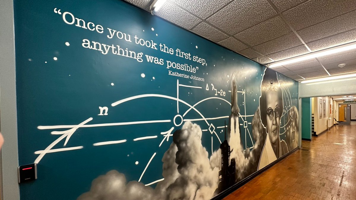 CompScienceCU's tweet photo. Have you seen our incredible mural and suite dedicated to the great Katherine Johnson? Located in our postgraduate teaching space in the Queens Buildings, you may spot it if you’re taking part in today’s @cardiffuni Postgraduate Open Day… (🧵) https://t.co/AqxK4Uhvp8