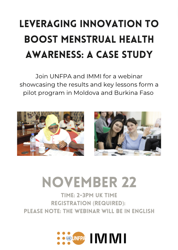 UNFPALondon's tweet photo. ⏰ Starting in 1 hour! 

Join our webinar about a trial using UK femtech to boost period awareness in Moldova + Burkina Faso, and how @UNFPA is embracing innovation to help women and girls

Register 👉 https://t.co/O3zIiz49Pw

@immiwatches @UNFPABF @UNFPAMoldova @UNFPAInnovation https://t.co/Mb7g1bD94X