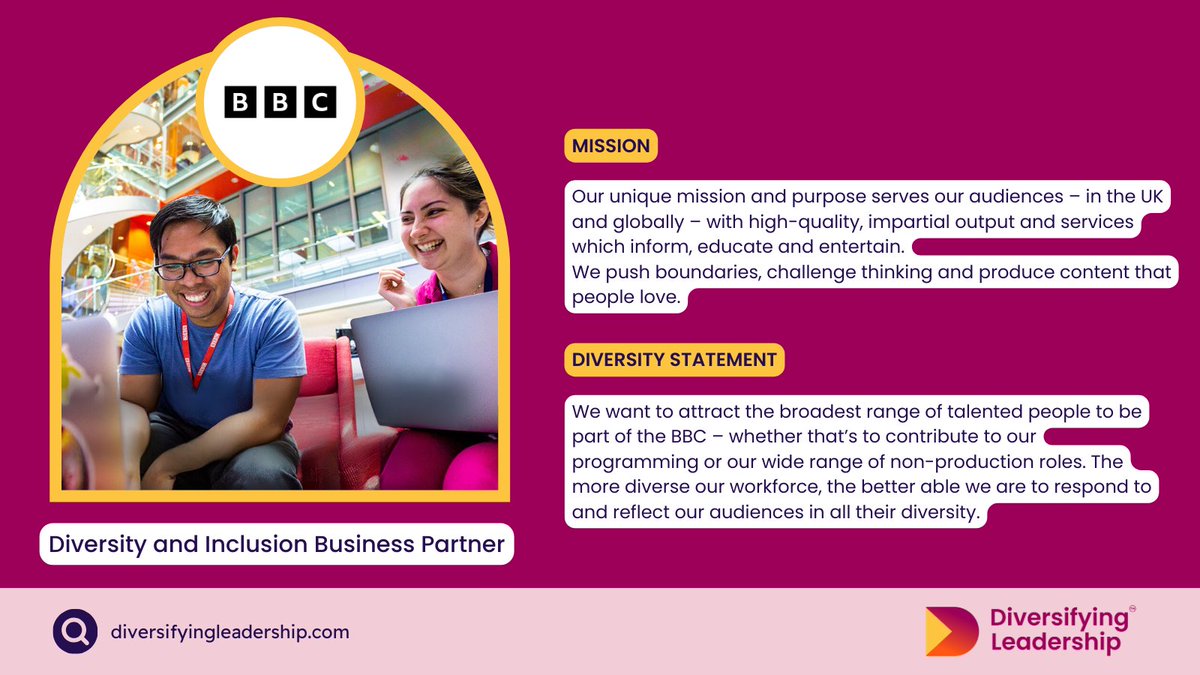 DIVERSITY & INCLUSION BUSINESS PARTNER 💰£50,481 - £85,470 📍UK, flexible on location. (Travel required) ⏳ Apply by 29th November 2023 Apply here: ow.ly/kGzK50QagHF #JobAd #Diversity #Inclusion #BBC #Entertainment #News #Journalism #Business #Careers #Leadership