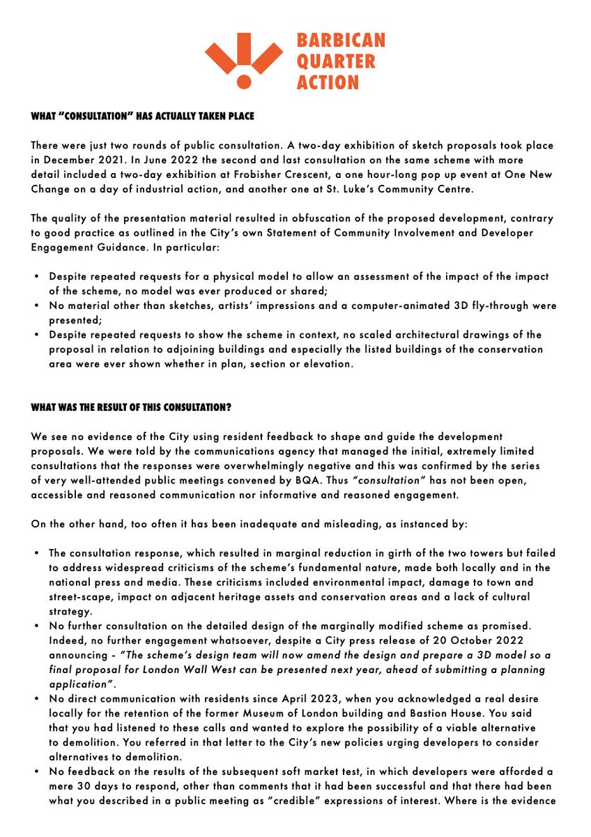 BarbicanQuarter's tweet photo. BQA shines spotlight on the latest shameless claims re #LondonWallWest by the @cityoflondon 
🤥"engaged extensively with residents and stakeholders"
Do it and do it right!
@AJ @C20Society https://t.co/UQ9YFvjpjk