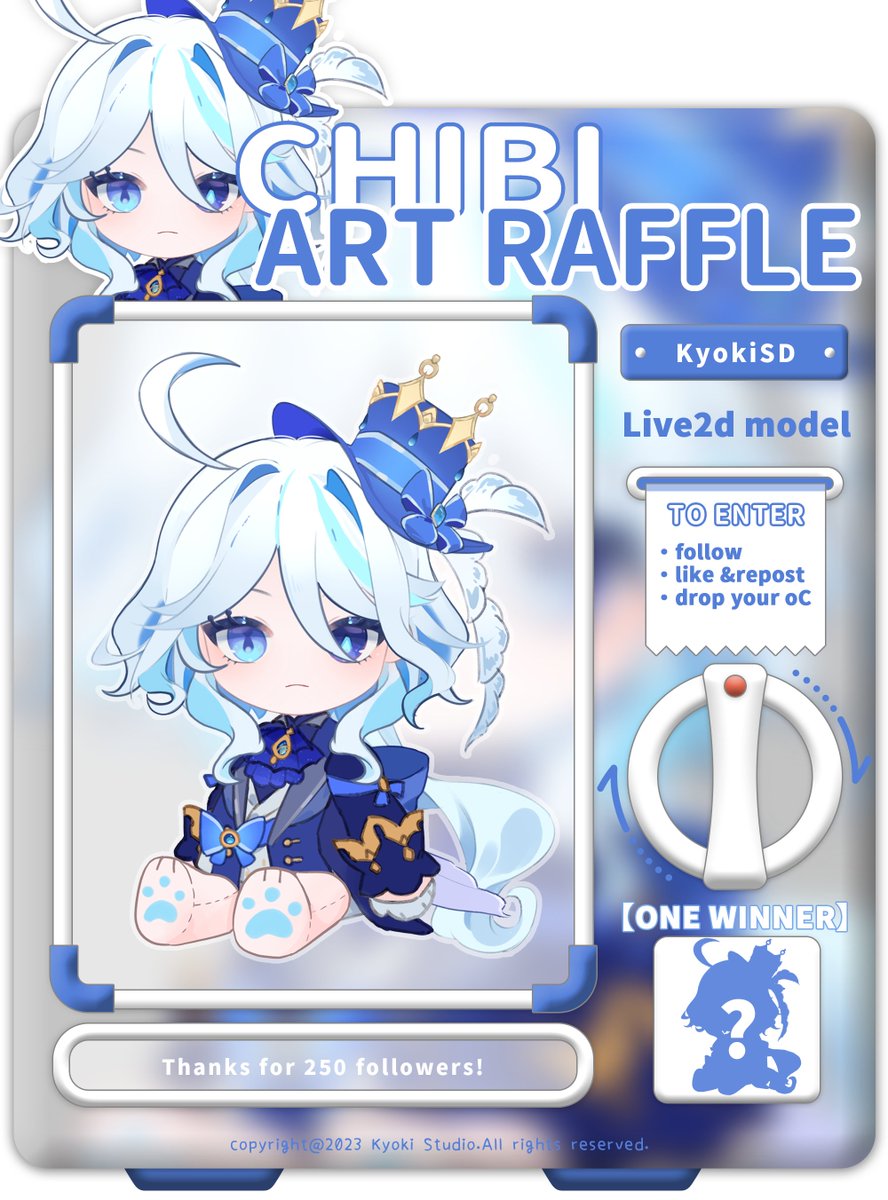 ✨Live2D chibi model raffle✨
Thank u for all the support.❤️
The winner will get a customizing Live2D chibi model like the Furina chibi I made before!❤️❤️

To Enter:
⭐️Follow
⭐️Like + RP
⭐️Drop your oc

End 5 Dec!

#ArtRaffle #VtuberRaffle #raffle