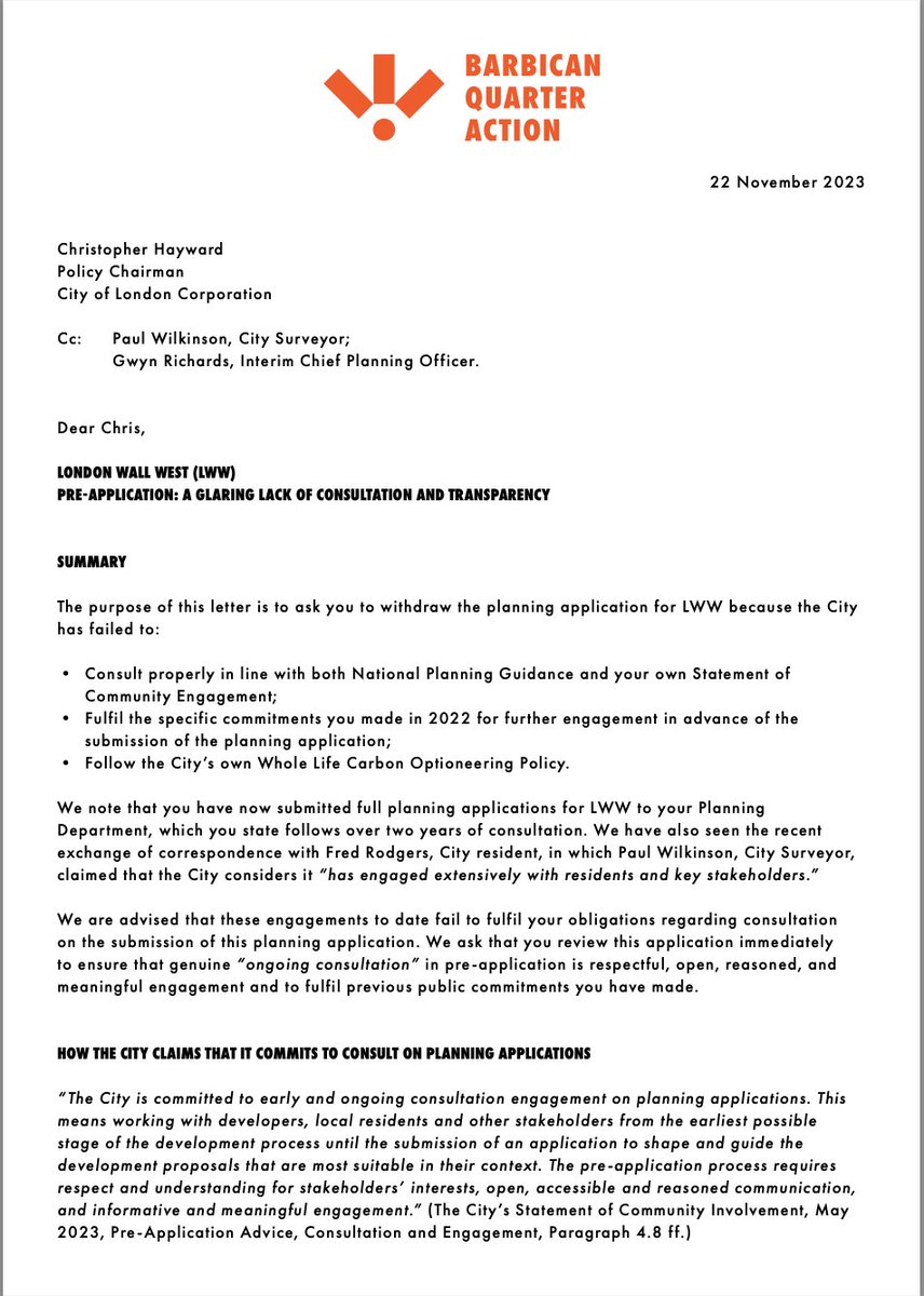 BarbicanQuarter's tweet photo. BQA shines spotlight on the latest shameless claims re #LondonWallWest by the @cityoflondon 
🤥"engaged extensively with residents and stakeholders"
Do it and do it right!
@AJ @C20Society https://t.co/UQ9YFvjpjk