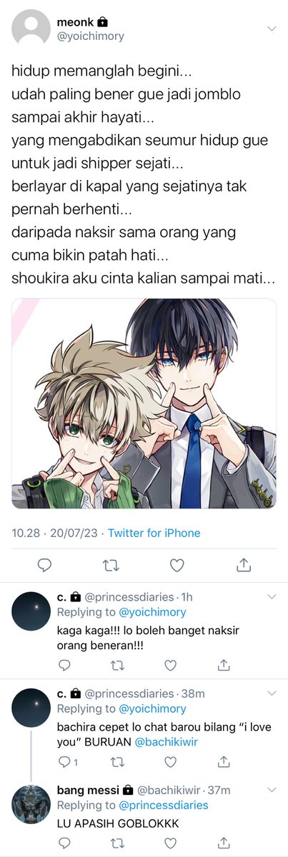 roketmu's tweet photo. #rinsagi #rnis short socmed au

— kesalahpahaman dan ketakutan  akan ketauan naksir rin minta ampun membuat isagi memutuskan untuk move on, tetapi apa rin dibalik akun burhan akan diam saja? atau justru itu pertanda bahwa rin harus memperjelas hubungan keduanya? https://t.co/9C5hYh7l2B