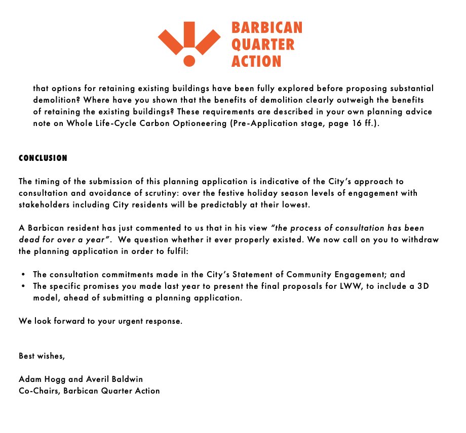 BarbicanQuarter's tweet photo. BQA shines spotlight on the latest shameless claims re #LondonWallWest by the @cityoflondon 
🤥"engaged extensively with residents and stakeholders"
Do it and do it right!
@AJ @C20Society https://t.co/UQ9YFvjpjk