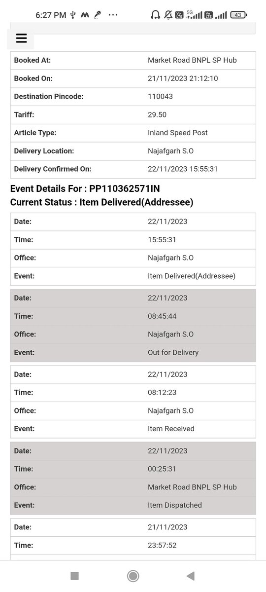 Rakesh1094's tweet photo. @IndiaPostOffice without delivering to my address it's showing delivered . Hatts of to india post. It's a daily routine of postman of this area strict action should be taken against head of this branch and postman too.
@NajafgarhPost https://t.co/OTcx1tE0F0