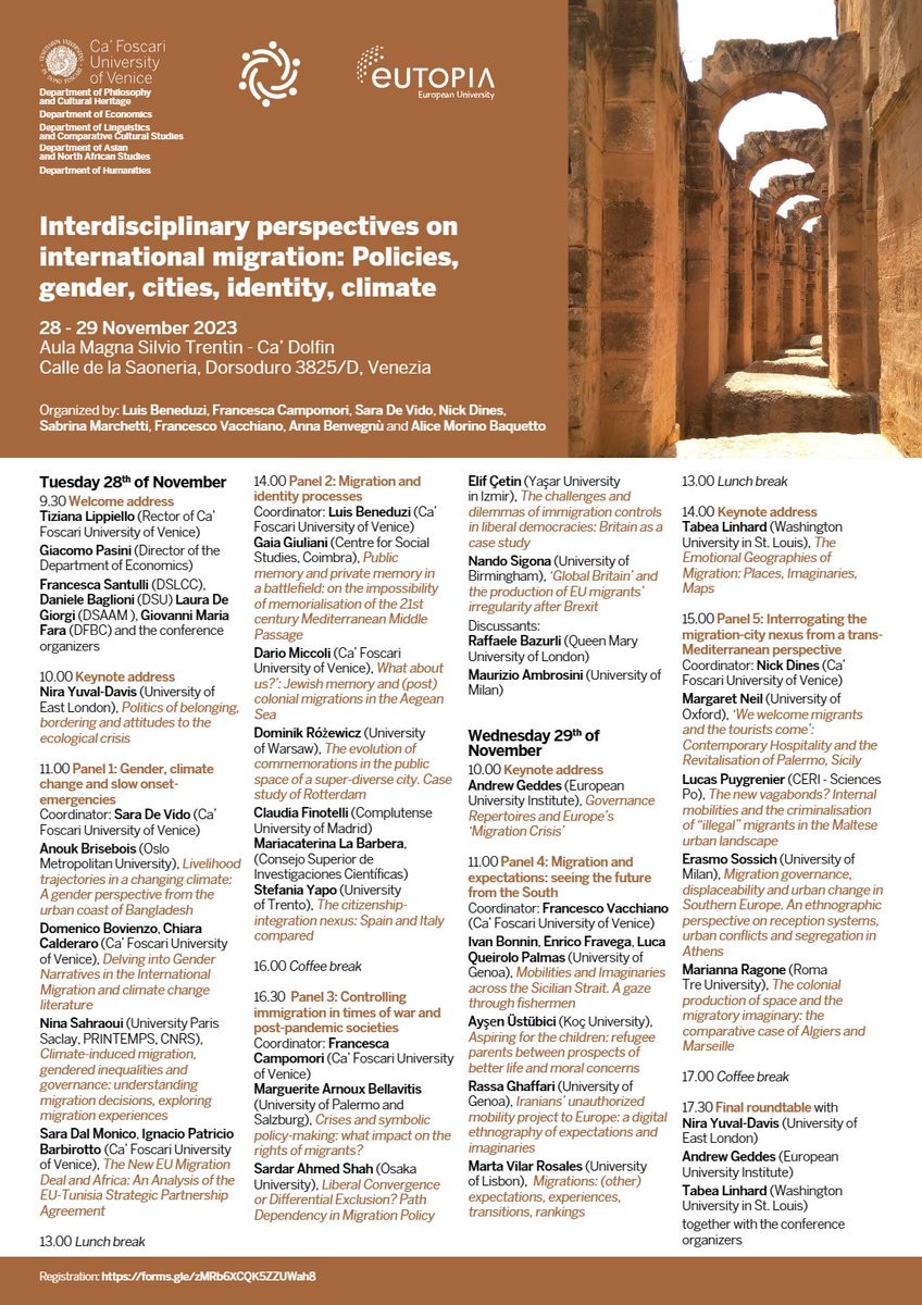 Our conference “Interdisciplinary perspectives on international migration: Policies, gender, cities, identity, climate” is fast approaching!

On November 28 - 29, Ca' Foscari University of Venice

Do not hesitate to contact us for any further information!
