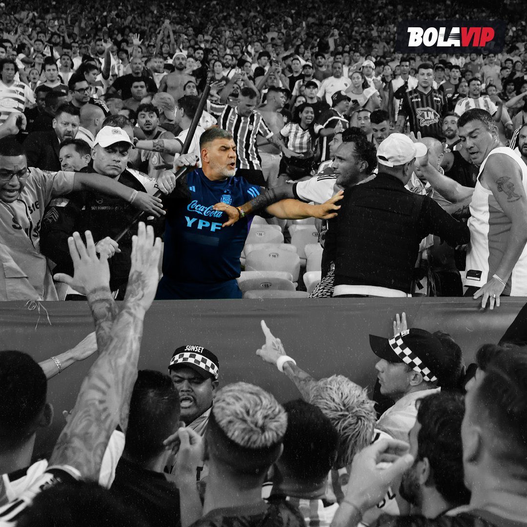 Marcelo D’Andrea, MASAJISTA histórico de la Selección Argentina, en la tribuna defendiendo a los hinchas de los palazos de la policía brasileña.

Impresionante. 🇦🇷