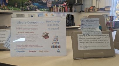 Hath_Library's tweet photo. The 'Don't judge a book by it's cover' competition is back at Hathershaw Library. The only information you can see is the blurb.... Well done to all the students who have entered so far. We cannot wait for the book reviews to start coming in. https://t.co/80DFkEh0DT