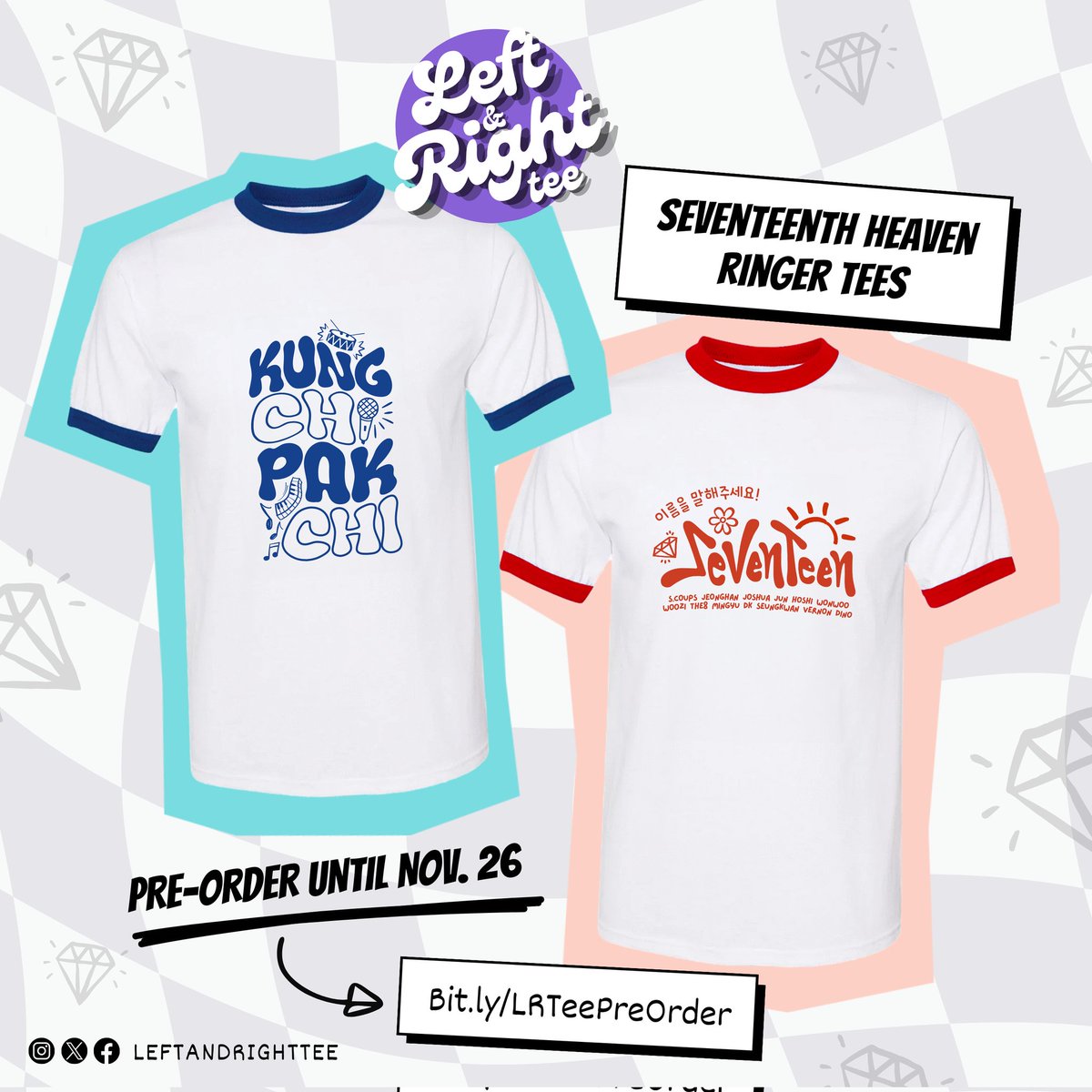 LeftandRightTee's tweet photo. Likes and Retweets will be very appreciated for our small business ✨

Our SVT Ringer Tees are up for pre-orders until Nov. 26, so don't miss the chance to get one! 💎

🛒 Here is the preorder link: https://t.co/YyxQaUTxjj

#SEVENTEEN #SEVENTEENTH_HEAVEN https://t.co/wFwGu6r6US