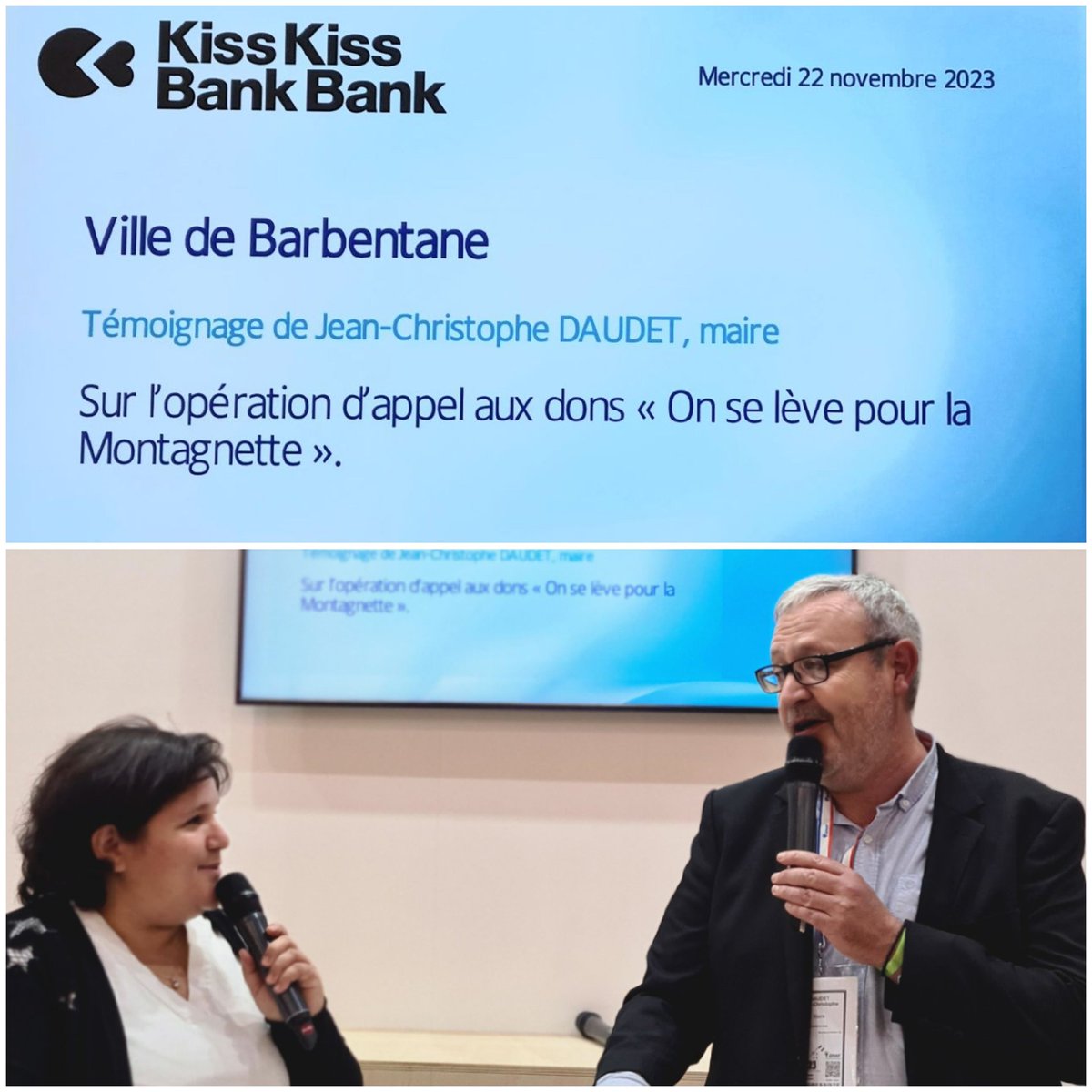 GroupeLaPoste's tweet photo. #SMCL2023|
Jean-Christophe DAUDET, maire de #Barbentane, et Mouna AOUNE, Présidente de #KissKissBankBank nous expliquent le record de collecte de dons sur la plate-forme.
#collectivités #CollTerr #dons https://t.co/jfZ7ZkOsCf