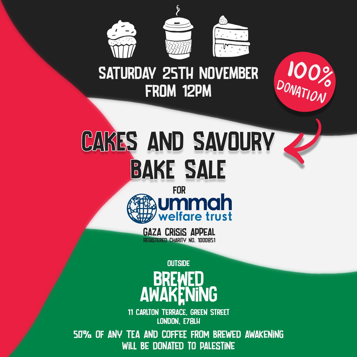 A couple of months ago I posted about opening my own coffee shop, and although we're not ready for a grand opening just yet- we're hosting an event with 'Cakes and Savoury' this Saturday to raise money for Gaza 🇵🇸 all info below (please please spread the word)